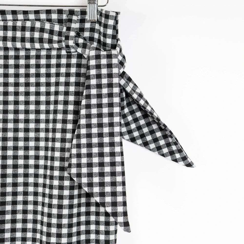 Maeve Anthropologie‎ Black White Gingham Pencil Skirt Tie Waist Women's Small
